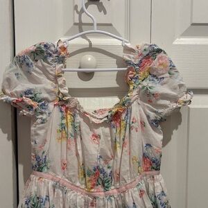 Janie and Jack Floral Puff Sleeve Dress - White with Pink, Yellow, Green, Blue